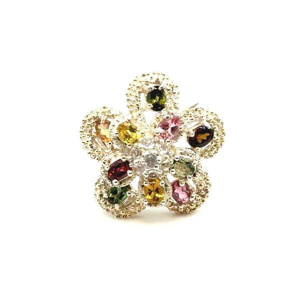 Vintage Silver 925 Multicolor‎ Stones Flower Ring